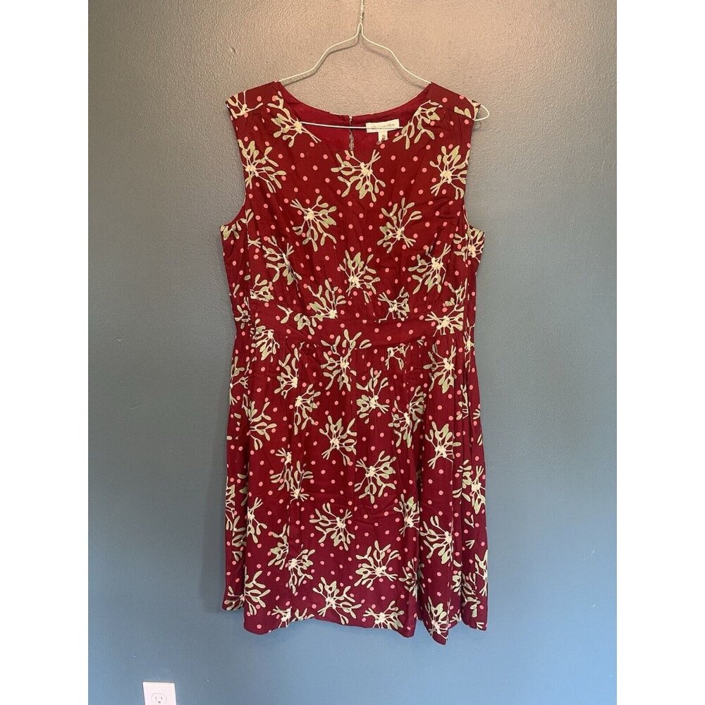 NWT Emily And Fin Lucy Dress Botanical Polka Dot Maroon Size 1X Pockets